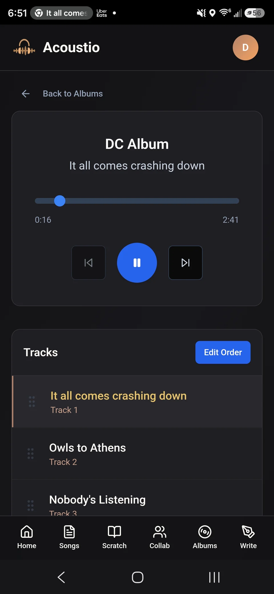 Acoustio Album Builder — track list and playback