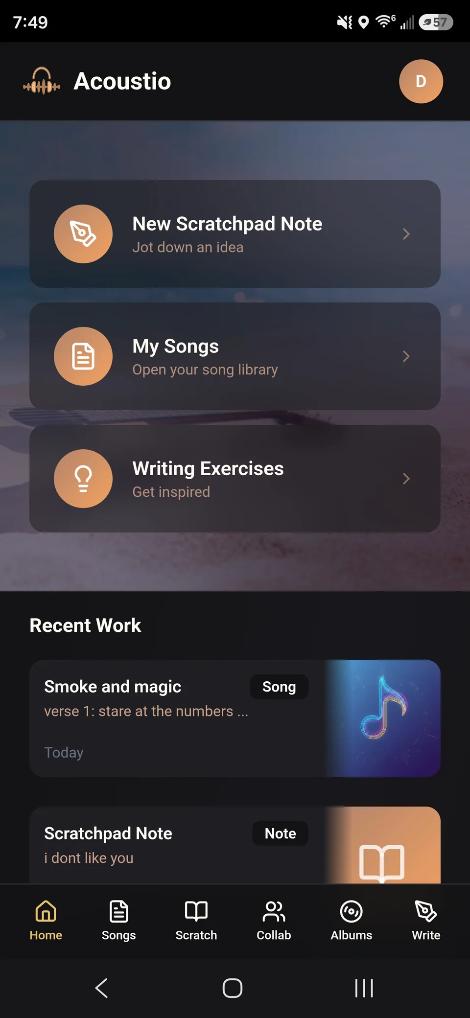 Acoustio home screen on mobile